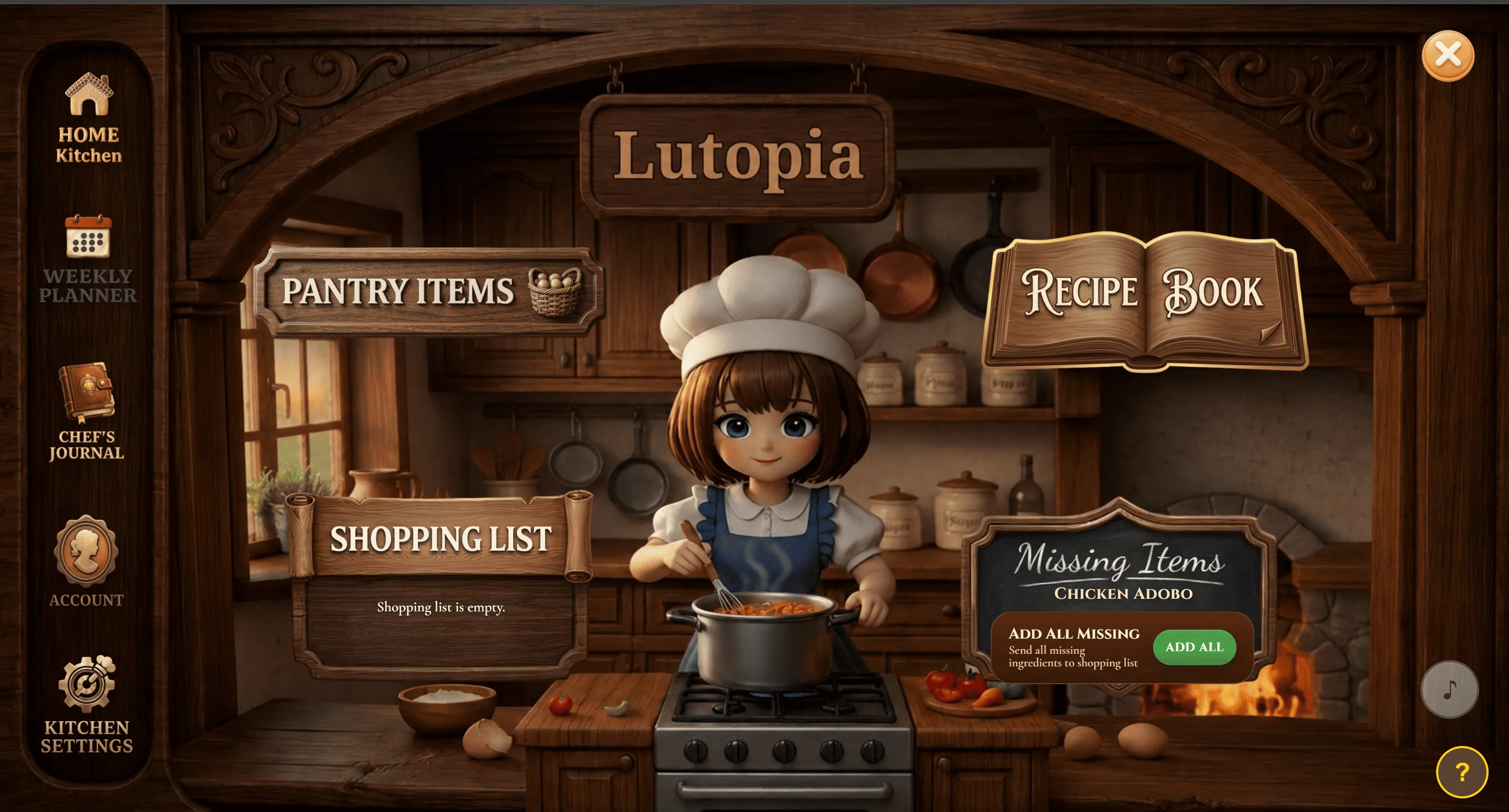 Lutopia shopping list screen